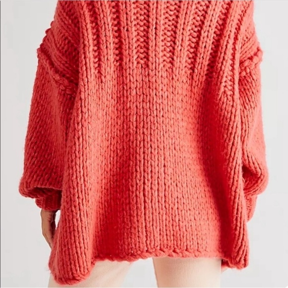 Free People Be There Coral Pink Open Knit Pullover Sweater Women's Size Small S - Picture 2 of 4